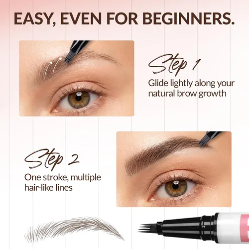 Vista 5 de BEPHOLAN Lápiz de cejas marrón líquido de 4 tenedores y punta de pincel preciso, cejas naturales similares al cabello, larga duración durante todo