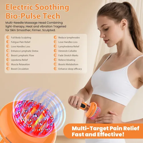 Vista 4 de Máquina para esculpir el cuerpo 4 en 1 - Masajeador de drenaje linfático de mano con luz roja, vibración y calor para linfedema lipedema
