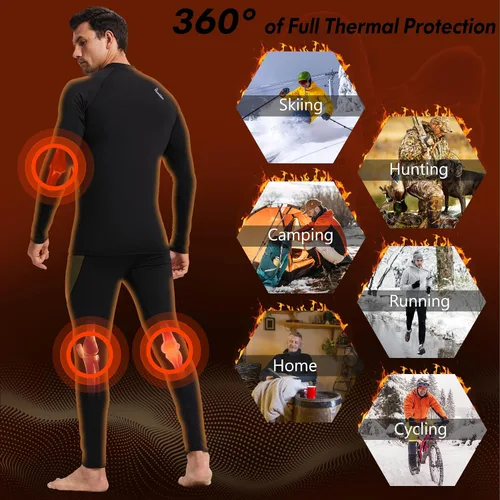 Vista 6 de romision 2 Pack Thermal Underwear for Men Long Johns Fleece Lined Hunting Gear Bottom Top Set Base Layer Cold Weather XS-4XL