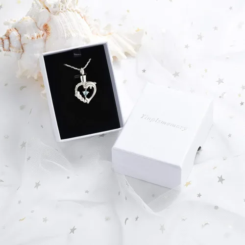 Vista 32 de Yinplsmemory Collar de urna de corazón de delfín para cenizas para mujer, colgante de urna de corazón de cristal, collar de recuerdo de cenizas