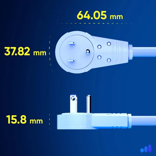 Vista 4 de Maximm - Cable de extensión de enchufe plano blanco de 1 pie, rotación de 360°, toma única, para interiores, calibre 16, 3 puntas, cable de tierra