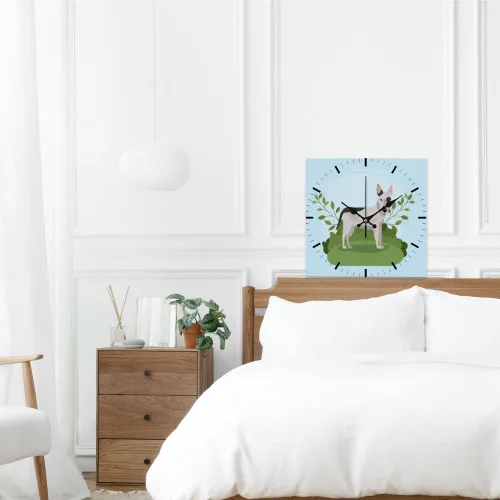 Vista 6 de Bull Terrier Dog Green Plants Clock Wall Wall Clocks Clock for Decorative Kitchen Clocks Reloj De Pared para Sala Battery Operated Garage for