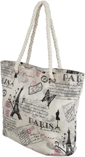 Vista 2 de Bolso de hombro de lona de algodón con estampado de mariposa Eiffel de París grande de alta calidad, color beige, Beige