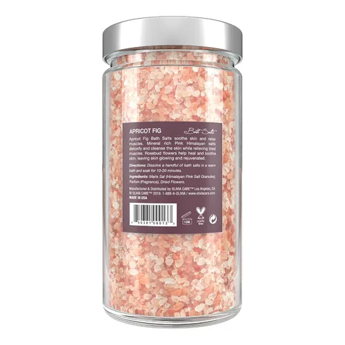 Vista 2 de Olivia Care Sales de baño rosas del Himalaya con higos de albaricoque - Alivia y relaja los músculos. Exfolia, cura, rejuvenece, limpia y calma