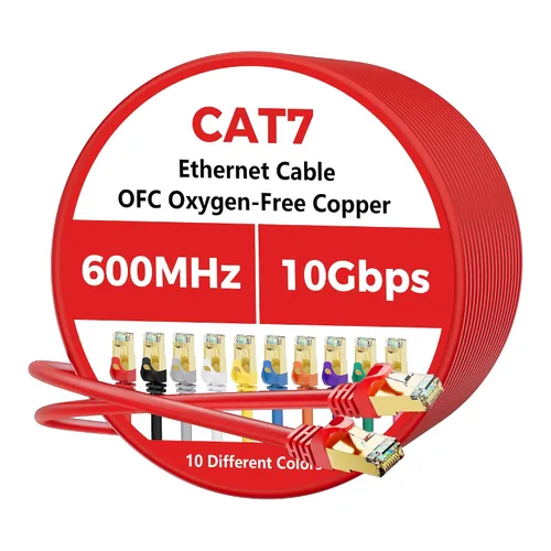 Vista 31 de Cable Ethernet Cat 7 de 0.6 pies, cable de Internet de alta velocidad de 10 Gbps, blindado SFTP, cobre puro OFC, cable de red LAN RJ45 CAT7