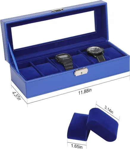 Vista 2 de NEX Caja de reloj organizador para hombres, de piel sintética superior de cristal para el almacenamiento de relojes