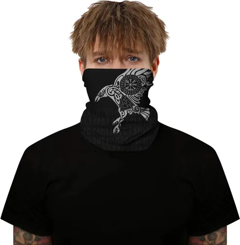 Vista 6 de GLUDEAR Máscara facial vikingo con estampado 3D de calavera y rayos UV, bandana sin costuras, bandana multifuncional para el cuello, para mujeres