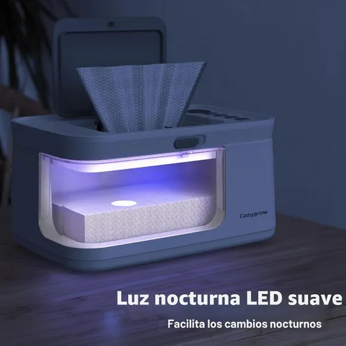 Vista 4 de Calentador de toallitas para bebés con luz LED y ventana de visión transparente, ajustable de 95 ℉ a 131 ℉, cable de enchufe de 4.9 ft