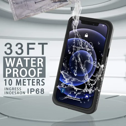 Vista 5 de Diverbox - Funda impermeable para iPhone 12, resistente al agua, a prueba de golpes, a prueba de polvo, IP68 de cuerpo entero, protector de pantalla