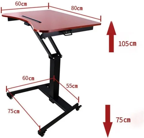 Vista 2 de TOEWOE Escritorio móvil de pie, escritorio con ruedas de altura ajustable, escritorio móvil para laptop, escritorio para computadora sentado de pie
