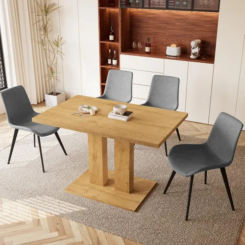 Vista 17 de HIPIHOM Mesa de comedor moderna de 46 pulgadas, mesa de cocina rectangular con acabado de roble, mesa de comedor compacta para 4, construcción