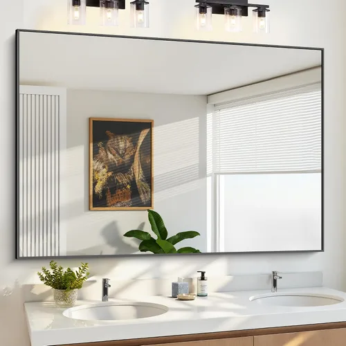 Vista 43 de KOCUUY Espejo de baño negro, espejo rectangular de 24 x 18 pulgadas para sobre el fregadero, espejo de pared decorativo moderno para dormitorio