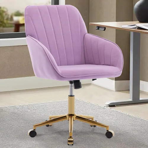 Vista 15 de Silla moderna de oficina en casa, cómoda silla de escritorio de terciopelo, silla de tocador de maquillaje con ruedas, silla giratoria ajustable