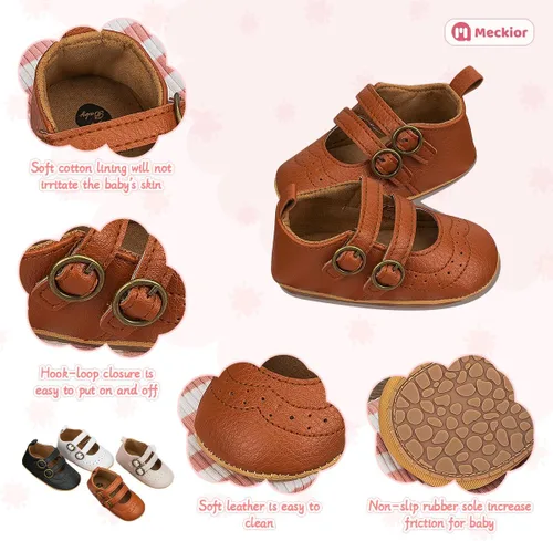 Vista 5 de Meckior Zapatos deportivos para bebé y niñas, suela suave, con lazo, princesa, vestido de boda, Mary Jane, planos, para recién nacidos, ligeros
