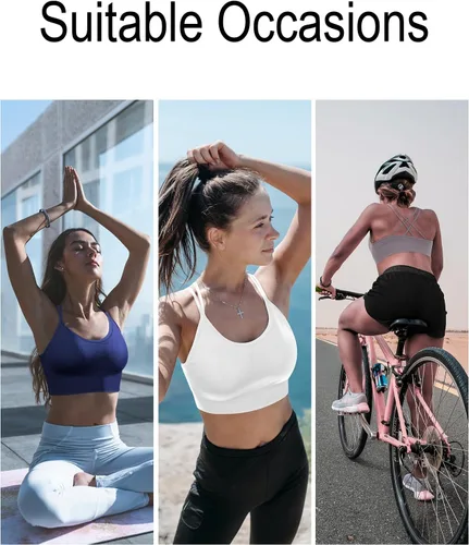 Vista 5 de VEQKING Brasier deportivo con tirantes para mujer, espalda cruzada, soporte medio, sin costuras, extraíble, acolchado, para yoga, entrenamiento