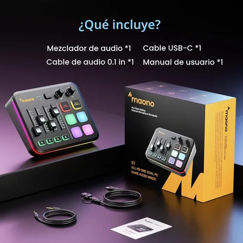 Vista 9 de MAONO Mezclador de audio para juegos G3 con mapa cualquier fuente de audio