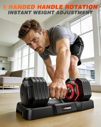 Vista 2 de Rendpas Adjustable Dumbbell Set, Quick Adjust Free Weights for Home Gym 25/55/80/90lb weight dumbbells w/non-slip handle, dual-lock safety