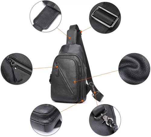 Vista 44 de LUKZIJAES Bolso bandolera de cuero genuino para hombre