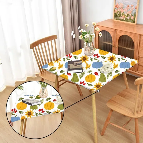 Vista 39 de Mantel ajustado blanco con elástico para mesas plegables de 48x48 pulgadas, manteles lavables y elásticos de elastano para mesas de cartas, manteles