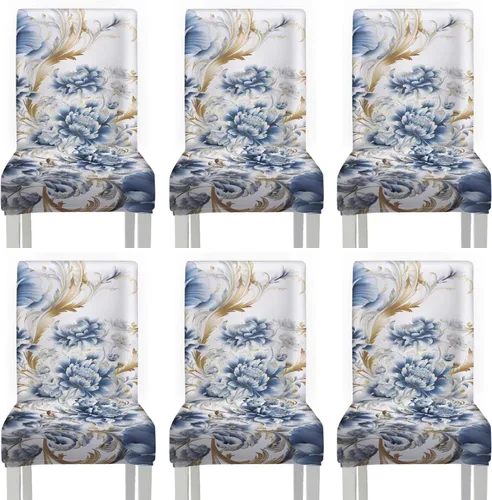 Vista 10 de Rnyleeg Juego de 1 fundas de asiento de comedor con estampado de flores azules para sillas de comedor, fundas protectoras suaves y lavables