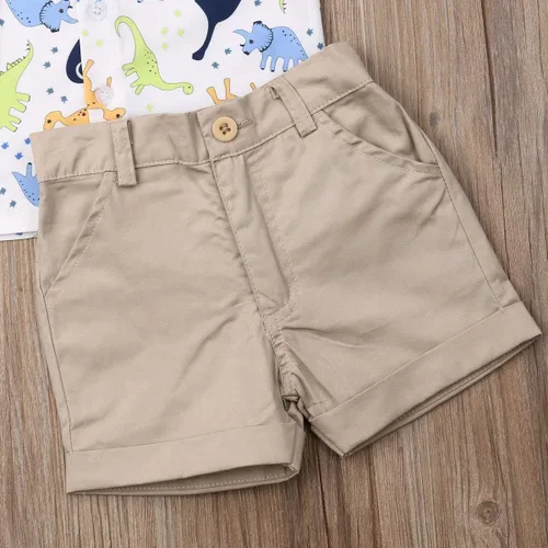 Vista 67 de Conjunto de camisa de manga corta con botones y pantalones cortos casuales con diseño de flamingo, para bebés y niños de 1 a 6 años, atuendos