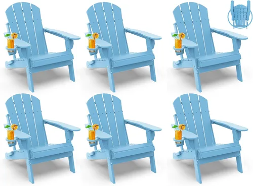 Vista 41 de GREENVINES Silla Plegable Adirondack Plástico HDPE Sillas para Fogata Todo Tiempo Portavasos Ártico para Terraza Patio Trasero Patio