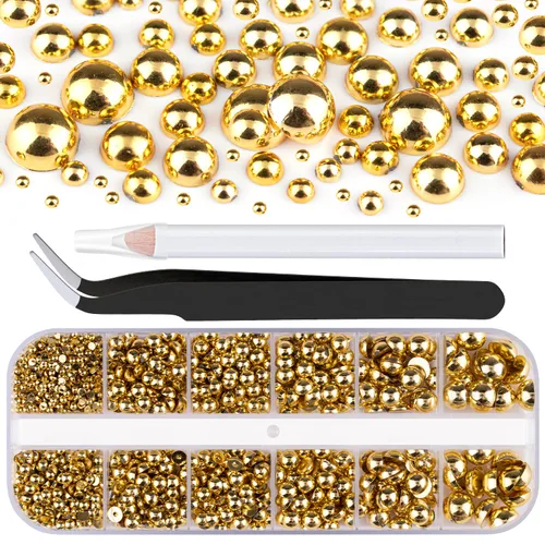 Vista 19 de 2700 perlas de espalda plana para manualidades de perlas para uñas