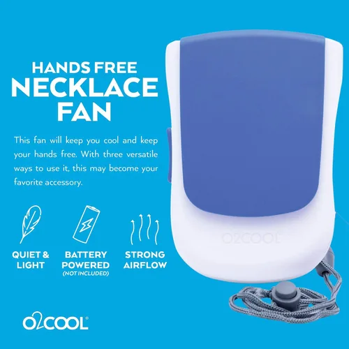 Vista 8 de O2COOL Ventilador de collar de lujo, alimentado por pilas, ventilador de refrigeración personal manos libres con cordón ajustable, soporte de mesa +