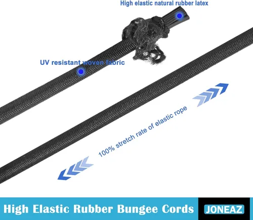 Vista 4 de Cuerda elástica de bola de 4 pulgadas, color negro, cuerda elástica de alta elasticidad, goma real, 50 piezas, resistente a los rayos UV, resistente