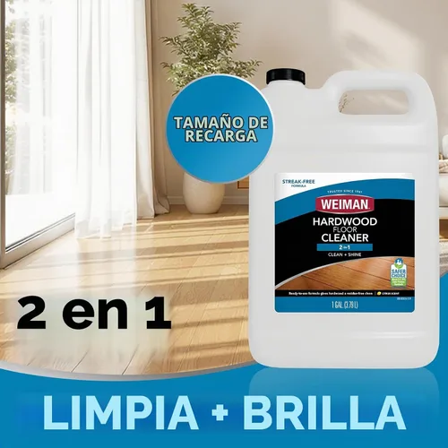 Vista 2 de Weiman Limpiador de pisos de madera dura de un galón y botella exprimible recargable, superficies de madera acabadas