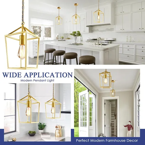 Vista 7 de Sheetea Paquete de 2 luces colgantes doradas para isla de cocina, modernas luminarias colgantes de mediados de siglo lámpara colgante para cocina