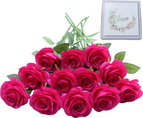 Vista 20 de LVEFIT - 12 rosas artificiales de otoño para decoración de otoño Beige
