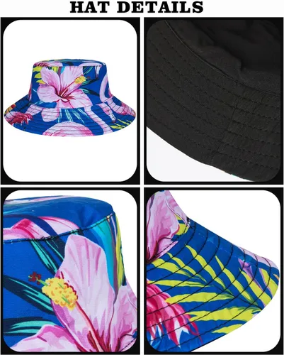 Vista 5 de TUNEVUSE Little & Big Boys - Conjunto de camisas hawaianas con botones y pantalones cortos con sombrero de pescador, trajes de verano estampados