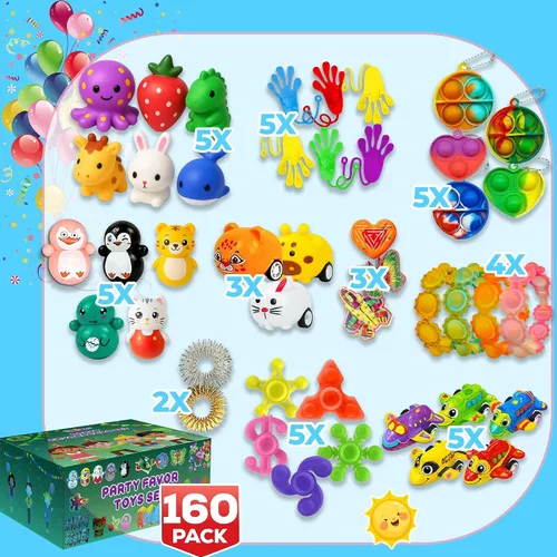 Vista 2 de Paquete de 160 Piezas de Juguetes Fidget para Fiestas, Conjunto Sensorial Pop Seleccionado al Azar, Calcomanías de Regalo para Niños Adultos Niño