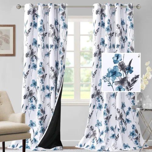 Vista 46 de H.VERSAILTEX - Cortinas 100% blackout con estampado floral de cattleyas, 45 pulgadas de largo, juego de 2 paneles térmicos con forro negro, a prueba