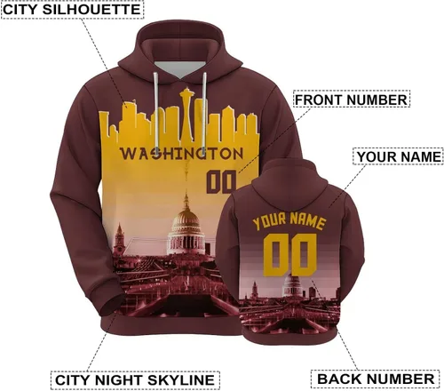 Vista 75 de Custom Football Hoodies City Night Skyline Personalized Sweatshirt Name Number Fan Gift Pullover for Men Women Youth