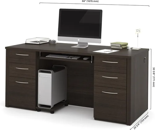 Vista 3 de Bestar Embassy - Escritorio ejecutivo con dos pedestales, 66 W, color chocolate oscuro