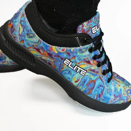 Vista 4 de ELITE Zapatos de bolos con cordones Blue Swirl para mujer con suela deslizante en los zapatos derecho e izquierdo