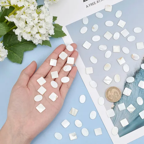 Vista 3 de GORGECRAFT 2 Styles 100PCS Bulk Mother of Pearl Mosaic Tiles Natural Shell Tiles White Square Round Mother-of-Pearl Mosaic Tiles for Home Decoration