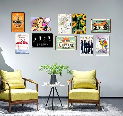 Vista 3 de Decoración de pared de The Beatles, carteles de metal de los Beatles, póster de pared de arte retro de los Beatles, decoraciones de fiesta