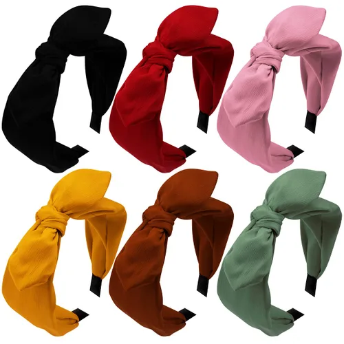 Vista 12 de Jaciya Paquete de 6 diademas de plátano con lazo, diademas blancas de verano con lazo anudado para mujer, accesorios para el cabello de fiesta