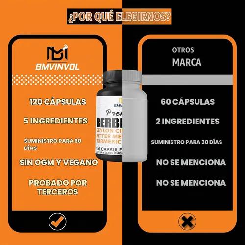 Vista 6 de Suplemento de berberina HCl, cápsulas de canela y cúrcuma de Ceilán, té verde y cápsulas de melón amargo - 120 cápsulas para suministro de 2 meses