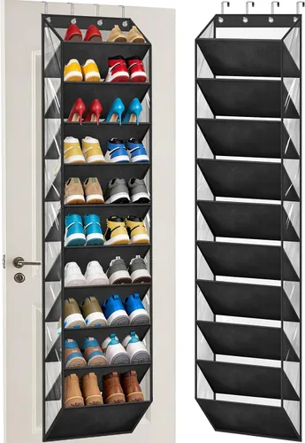 Vista 9 de AOODA Organizador de zapatos transparente sobre la puerta de almacenamiento que sostiene 12 pares, zapatero colgante de puerta estrecha