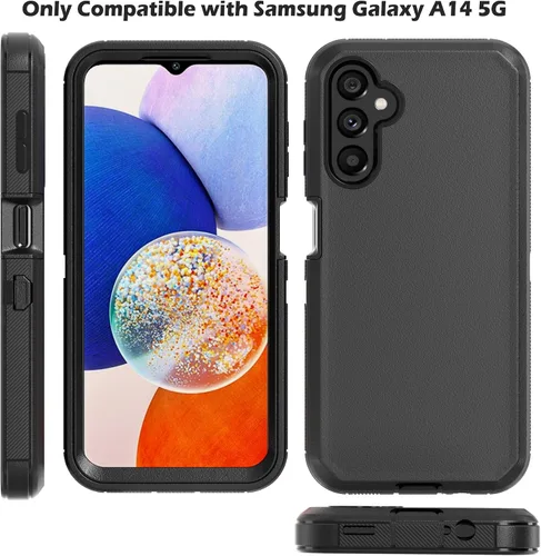 Vista 4 de Funda para teléfono Samsung Galaxy A14 5G, resistente, dura, a prueba de golpes, con funda de clip para cinturón para Samsung A14 5G 2023 (negro)