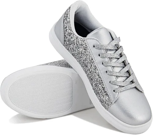Vista 2 de BosenHulu Zapatos brillantes con lentejuelas brillantes para mujer, zapatos de tenis brillantes con diamantes de imitación con cordones