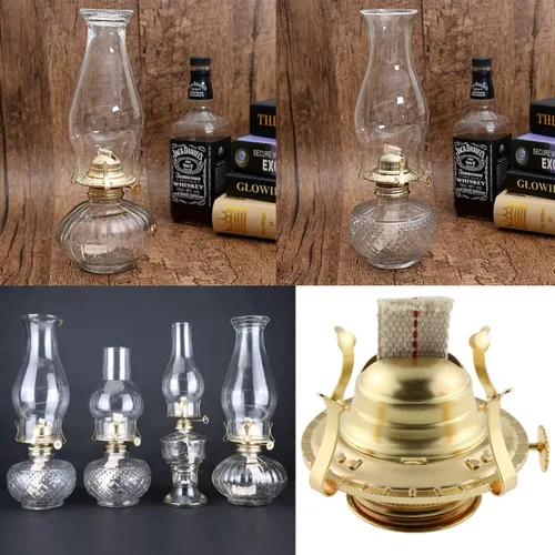 Vista 5 de Soporte de lámpara de aceite de queroseno M tamaño quemador de lámpara de aceite latón plateado con mecha