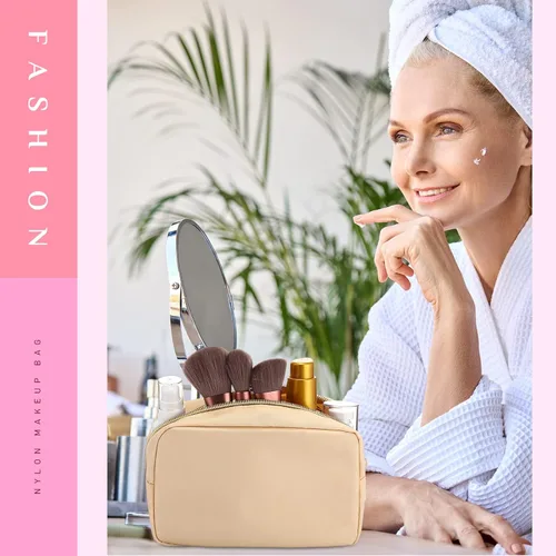 Vista 4 de Sweetude 10 bolsas de maquillaje de nailon para mujeres, bolsa organizadora de maquillaje reutilizable, bolsa de viaje para cosméticos, organizador