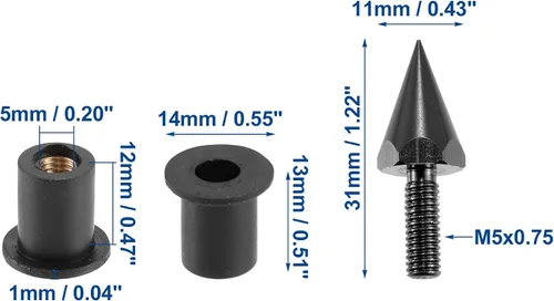 Vista 6 de ACROPIX Tornillos de carenado de motocicleta, tornillos para parabrisas, tornillos M5, tuercas negras, paquete de 15
