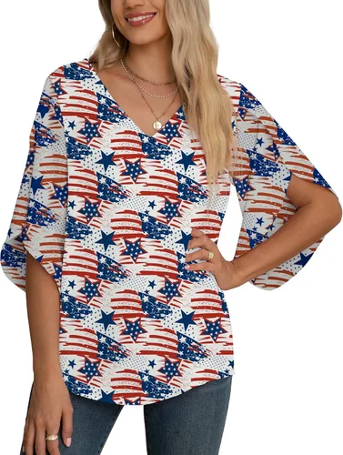 Vista 22 de Blusas de gasa con mangas 3/4 arrugadas de otoño para mujer de Jouica 01amy Verde