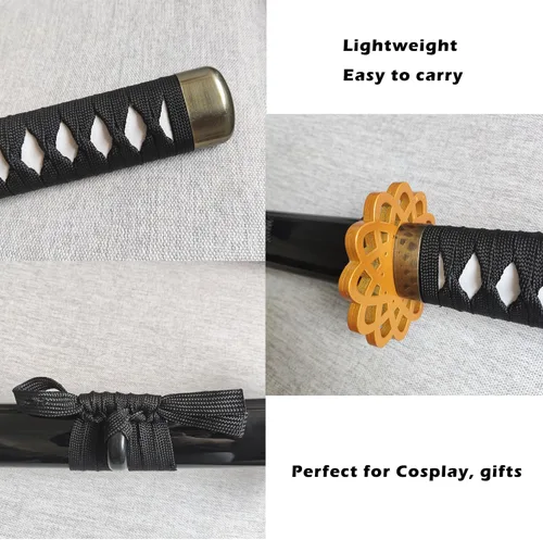 Vista 4 de Katana negra de plástico de 40 pulgadas con protector dorado/azul para cosplay, accesorios de rendimiento